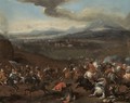 A Cavalry Skirmish On The Hills Above A Walled Town - (after) Jacques (Le Bourguignon) Courtois