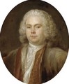 A Portrait Of A Gentleman, Bust Length, Wearing A Grey And Red Coat, With A White Chemise - French School