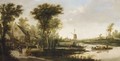 A River Landscape With Cattle And Drovers Being Ferried Across A River, A Windmill Beyond - (after) Jan Van Goyen