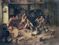 Peasants Brawling In A Tavern Interior - Abraham Diepraam