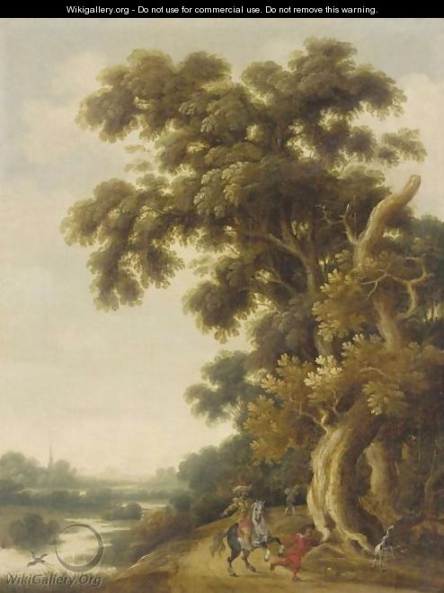 A Wooded Landscape With A Cavalier And A Dog - Joachim Govertsz. Camphuysen