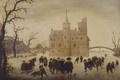 A Winter Landscape With Figures Skating Before A Manor - (after) Anthonie Verstraelen