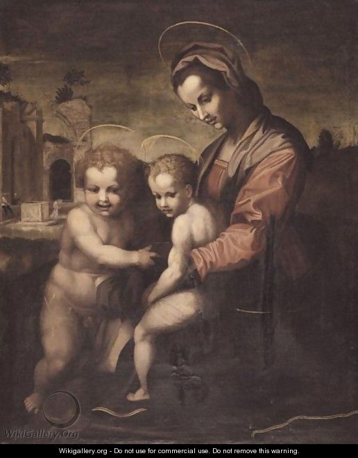 The Madonna And Child With Saint John The Baptist In A Landscape - (after) Andrea Del Sarto