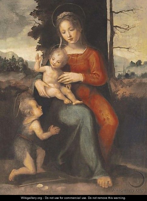 The Madonna And Child With Saint John The Baptist In A Landscape - (after) Fra Bartolommeo Della Porta