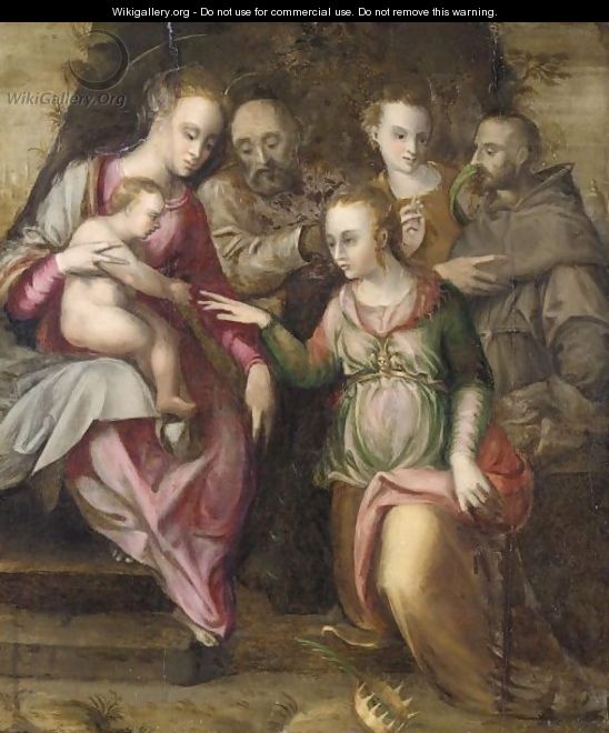 The Mystic Marriage Of Saint Catherine With An Angel And A Franciscan Saint - Central Italian School