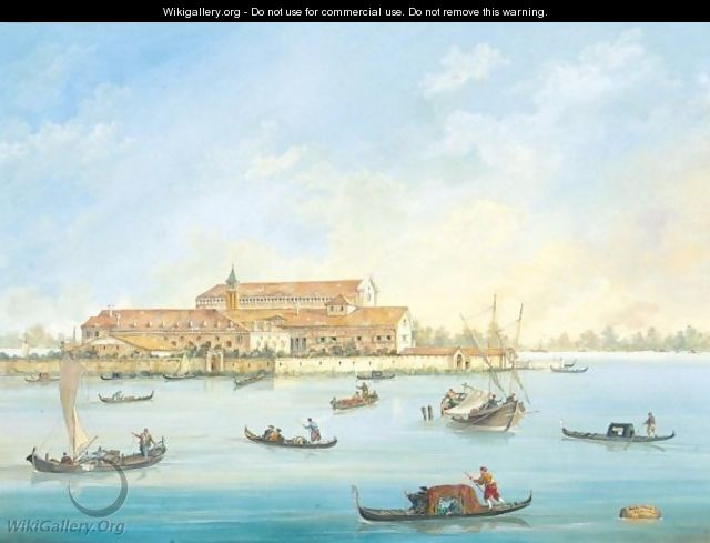 Gondoliers And Sailing Boats Before An Island In The Venetian Lagoon - Italian School