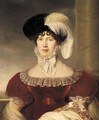 Portrait Of A Lady, Half-Length, Wearing A Red Velvet Dress And A Black Hat With A White Plume - Henri-Francois Riesener