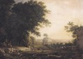 An Italianate Landscape With Figures Drinking From A Spring, A Villa Beyond - (after) Claude Lorrain (Gellee)