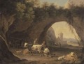 A Grotto With Cattle And Figures, A Forge Beyond - (after) Willem Romeyn
