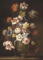 A Still Life With Tulips, Carnations, Daffodils And Various Other Flowers In A Bronze Urn On A Ledge - (after) Giovanni Stanchi