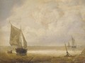 A Smalschip And A Rowing Boat With Fishermen In A Calm, Further Smalschips Beyond - (after) Hieronymus Van Diest