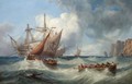 A Dismasted Man Of War At Anchor - John Wilson Carmichael