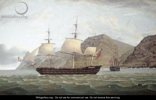 H.M. Frigate Phoenix Leaving St Helena With Jamestown Off Her Stern - James Fulton Pringle