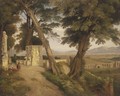 A View Of The Roman Campagna With Two Ladies Conversing Beside Ruins - Thomas Dessoulavy