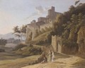 An Italianate Landscape With Two Young Ladies Giving Alms To An Old Man - (after) Alexandre-Hyacinthe Dunouy