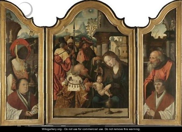 A Triptych The Adoration Of The Magileft Wing Melchior - (after) Pieter Coecke Van Aelst
