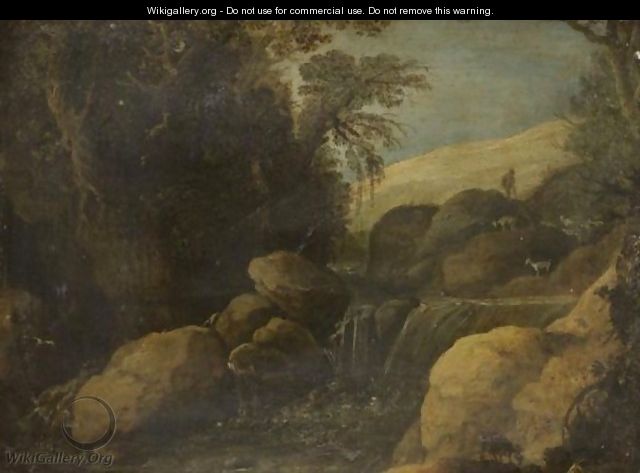 A Landscape With A Goat Herder And His Flock Near A Waterfall - (after) Paul Bril
