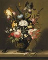 A Still Life Of Flowers, Including A Parrot Tulip, Irises And Roses, In A Grotesque Vase - Jacob Marrel