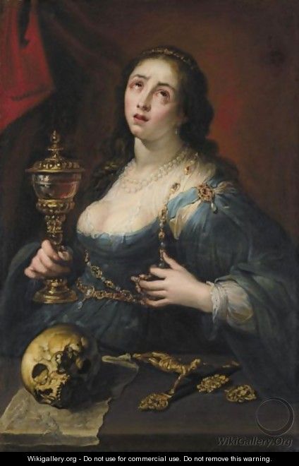 The Penitent Magdalene, Holding A Cup, With A Skull And A Crucifix - Marco Rabboni
