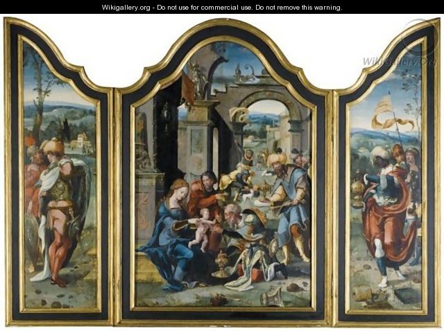 A Triptych Representing The Adoration Of The Magi - (after) Pieter Coecke Van Aelst