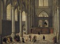 A Church Interior With Christ And The Woman Taken In Adultery - Abel Grimmer