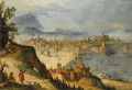 A Panoramic View Of An Imaginary City, With Travellers Resting In The Foreground - (after) Hendrick Van Cleve