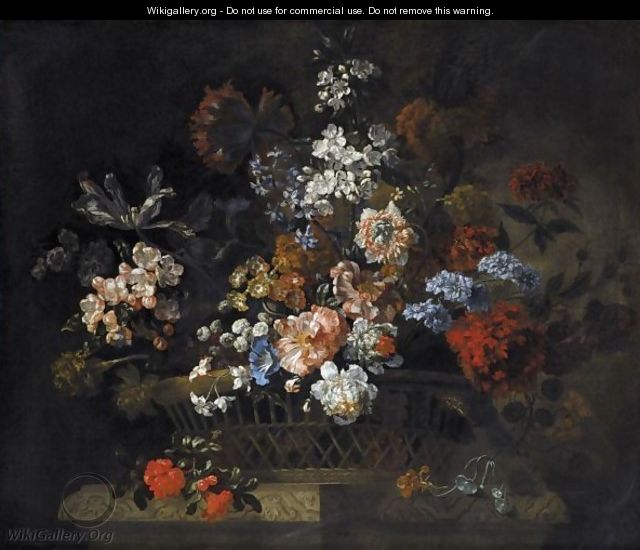 Still Life Of Flowers In A Basket - Pieter Casteels III