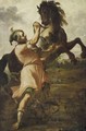 A Groom With A Stallion In A Landscape - Emilian School