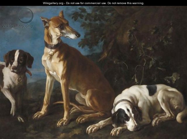 A Greyhound And Two Spaniels In A Landscape - (after) Franz Werner Von Tamm