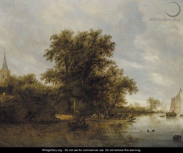 A River Landscape With A Cattle Ferry 2 - Salomon van Ruysdael