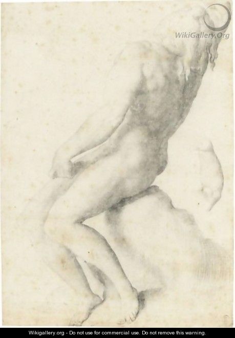 A Naked Youth Seated On A Rock - Francesco de
