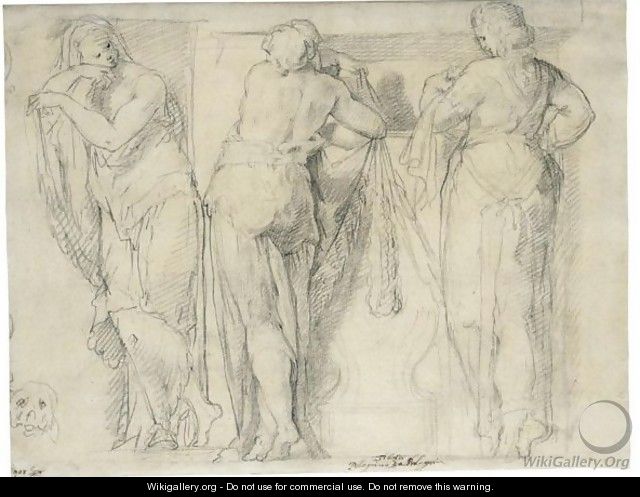 Design For A Frieze With Three Caryatids And A Sketch Of The Head Of A Dog - (after) Hans Speckaert