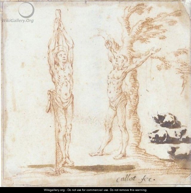Studies For Figures Of St. Sebastian And St. Bartholomew, And Of Cats - Jacques Callot