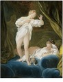 Two Girls On A Bed Playing With Their Dogs - Jean-Honore Fragonard