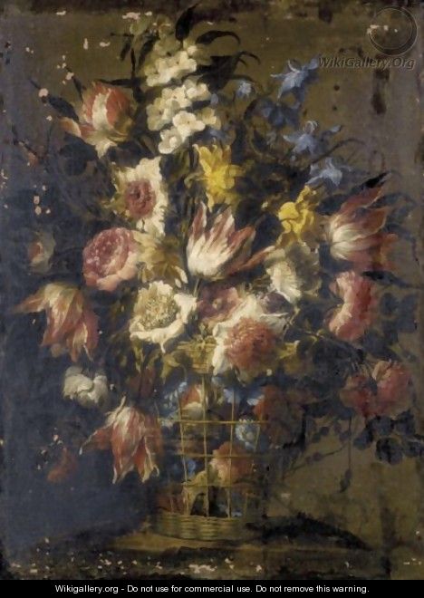 Still Life Of Flowers In A Wicker Basket 2 - Juan De Arellano