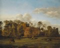 A Landscape With Cattle Grazing In An Open Field Before A Manor House, A Milkmaid At Work - Jan Van Der Heyden