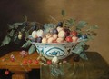Still Life Of Apricots, Plums, Red And White Grapes In A Wan Li Kraak Porcelain Bowl - Jacob van Hulsdonck