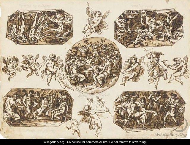 Scenes From The Life Of Paris, And Studies Of Putti - Felice Giani