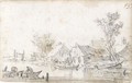 Houses By A Riverbank With Trees, With A Man In A Rowing-Boat In The Foreground - Jan van Goyen