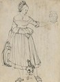 Standing Female Figure, Wearing A Crown Of Flowers, And Holding A Flask And A Roemer -  Swiss School