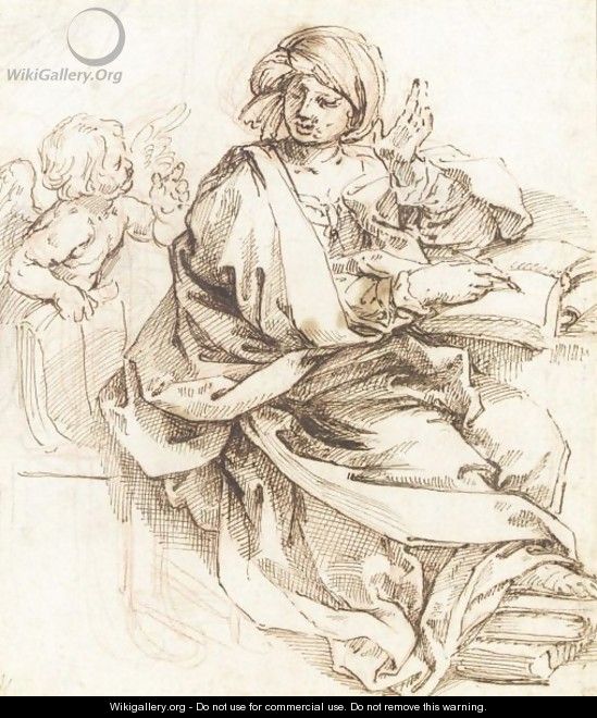 A Sibyl Writing, A Putto To The Left - Guido Reni