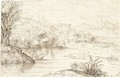 River Landscape With A Boatman And Ruined Castle - Giovanni Francesco Grimaldi