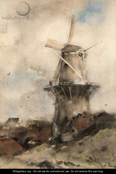A Windmill In A Polder Landscape 2 - Jacob Henricus Maris
