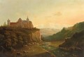 Mountainous Landscape With A Castle On A Hill Top And A Goatherd Near A River - Jacobus Hendricus Johannes Nooteboom