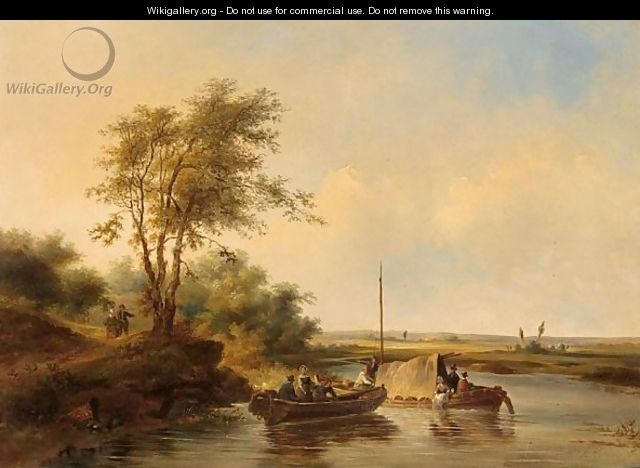 A River Landscape With Boats - Jean-Charles Joseph Rémond