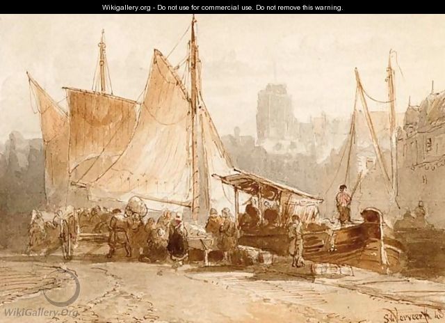 Unloading The Catch, Dordrecht - Salomon Leonardus Verveer