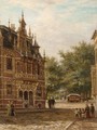 A Townview With Elegant Figures On A Street - Johannes Matthijs Hoogbruin