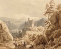 Travellers Resting In A Mountainous Landscape, A Castle In The Background - Barend Cornelis Koekkoek