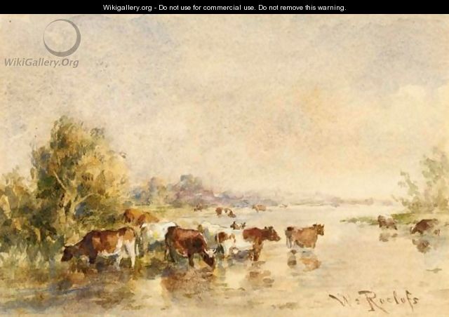 Watering Cows In A Summer Landscape 2 - Willem Roelofs