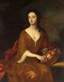 A Portrait Of A Lady, Seated Three-Quarter Length, Wearing A Red Dress And White Blouse, Holding A Basket With Various Fruits - (after) William Wissing Or Wissmig